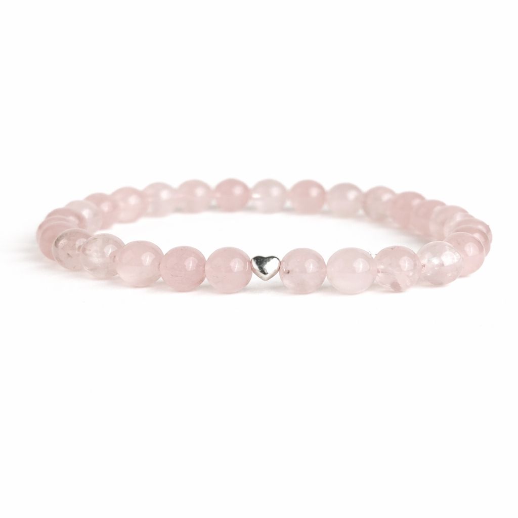 Brățară Quartz Roz cu inimă din argint 925, elastică, pentru femei